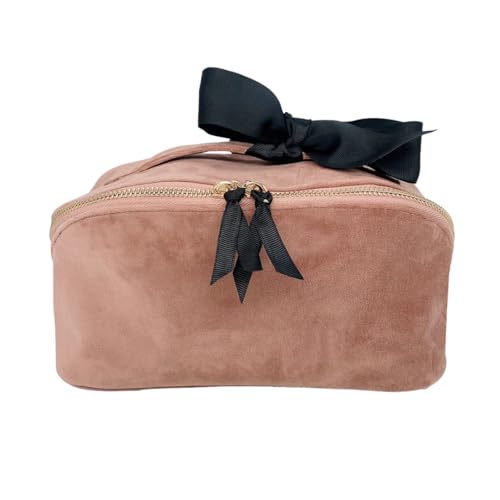 Bag-all Schminktasche mit Aufteilung für Damen | Praktische Kulturtasche für Reisen | Kosmetiktasche Handgepäck | Organizer für Teenager, Frauen & Mädchen | Rosa Samt von Bag-all