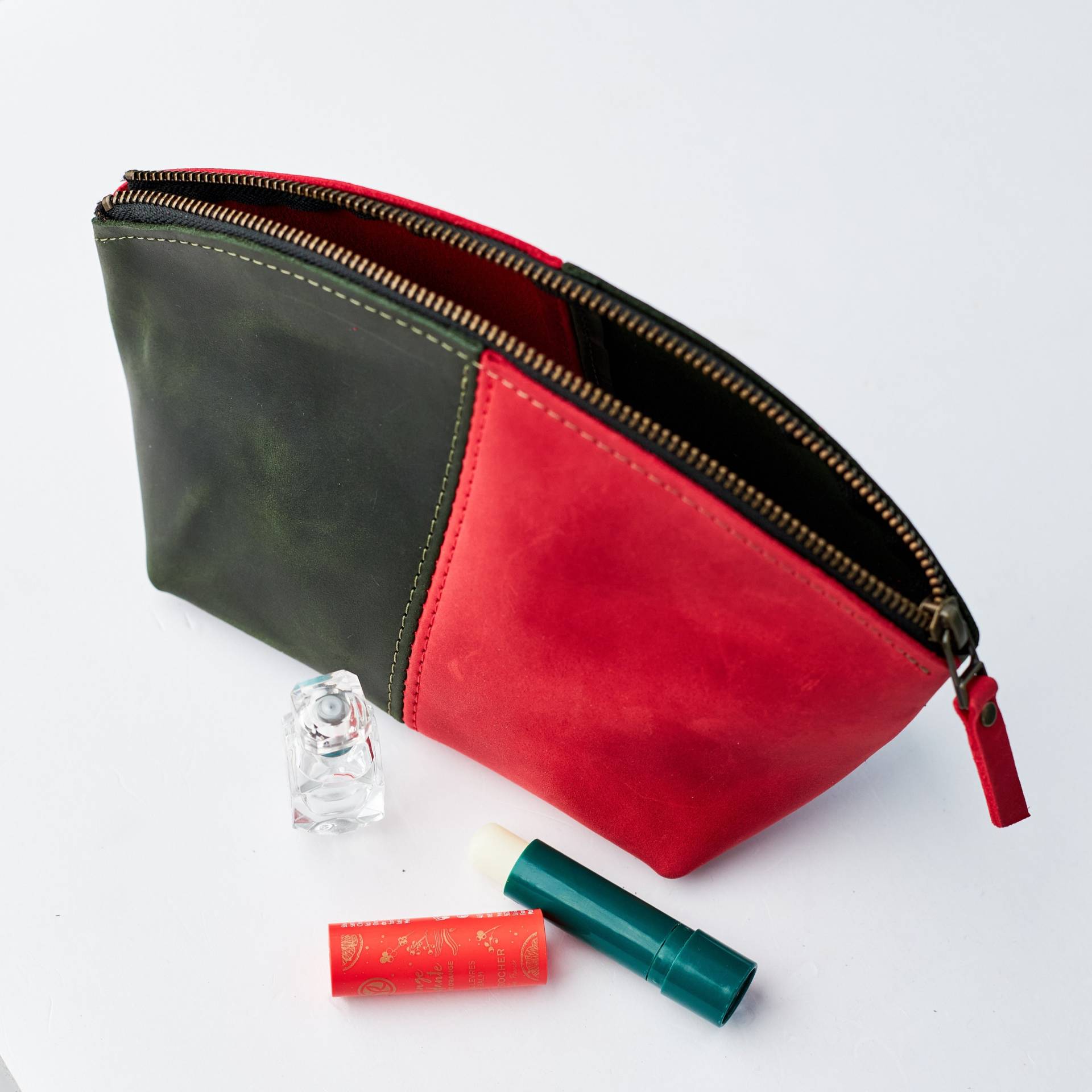 Leder Schminktasche Personalisiert, Leder Kosmetiktasche Für Geldbörse, Echtes Schminktasche, Make-Up Pinsel Tasche, Leder Make-Up Veranstalter von BagBaseArt