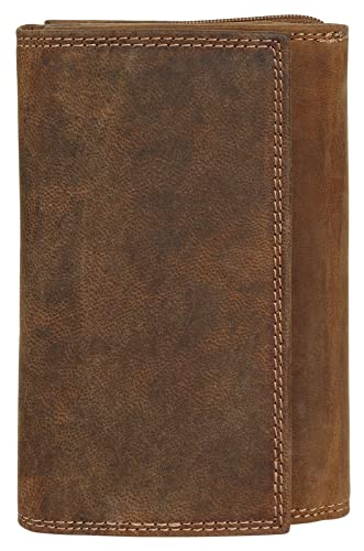 BAGAN Geldbörse im Querformat Echt Leder Damen | Vintage Brieftasche, Geldbeutel aus Rindleder, Geldtasche 2-fach klappbar, 14 Kartenfächer, Münzfach außen | 021663 von BAGAN