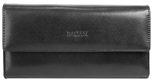 BAGAN große Geldbörse im Querformat Echt Leder Damen | Trifold Portemonnaie, Geldbörse XXL, Brieftasche groß, Rindleder Damenbörse mit 8 Kartenfächern | 018958 von BAGAN