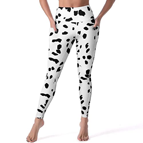 Bagea-Ka Leggings mit Dalmatiner-Hunde-Druck, hohe Taille, Yogahose mit Tasche, Bauchkontrolle, Workout, Sport, Athletic, Weiß, M von Bagea-Ka