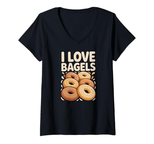 Damen Ich Liebe Bagels Tasty Breakfast Delight T-Shirt mit V-Ausschnitt Damen Ich Liebe Bagels Tasty Breakfast Delight T-Shirt mit V-Ausschnitt von Bagel Lovers Breakfast Brunch Fans