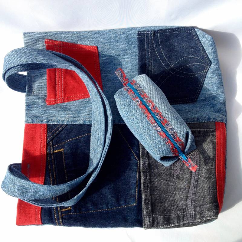 Recycelte Jeans Tasche Mit Taschen, Schlüsselanhänger Und Kleiner - Wiederverwendbare Einkaufstasche, Strandtasche, Geschenk Für Mutter, Großmutter Recycelte Jeans Tasche Mit Taschen, Schlüsselanhänger Und Kleiner - Wiederverwendbare Einkaufstasche, Strandtasche, Geschenk Für Mutter, Großmutter von Baggain