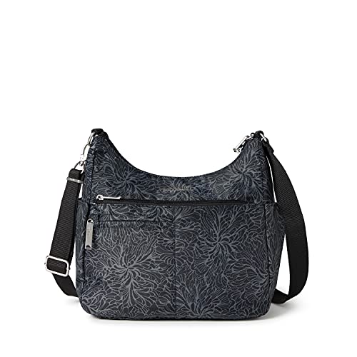 Baggallini Damen Securtex Umhängetasche mit Diebstahlschutz Crossbody, Midnight Blossom Print von Baggallini