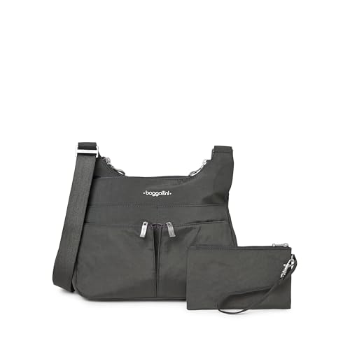 Baggallini Damen Cross-Over-Crossbody-Tasche, 28 X 21 cm, Mittelgroß, Leicht, Wasserabweisend, Nylon, Organisierte Handtasche Umhängetasche, Dunkelgrau von Baggallini