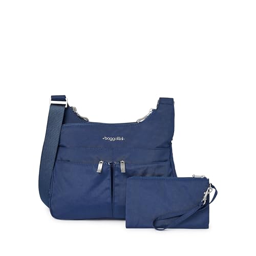 Baggallini Damen Cross Over Crossbody Women 11x8.5 Medium Travel Bag Lightweight Water-Resistant Nylon Organized Handbag Purse Umhängetasche, Pazifik von Baggallini