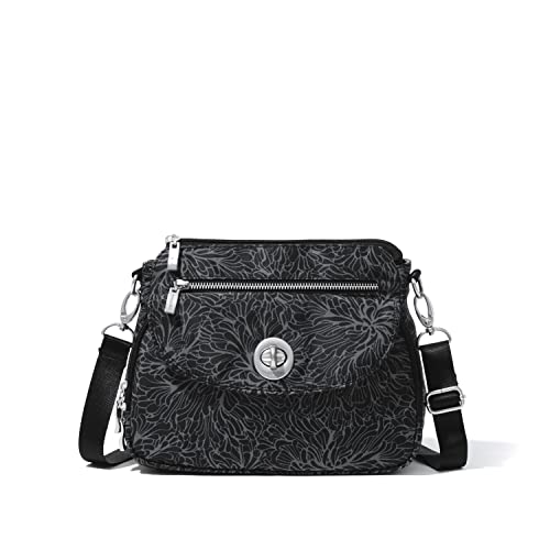 Baggallini Damen Crossbody-Tasche, 25,4 X 17,8 cm, Leicht, Wasserabweisend, RFID-Schutz und Innenorganisation Calais Umhängetasche, Midnight Blossom von Baggallini