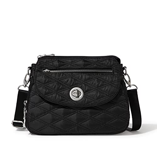 Baggallini Damen Crossbody-Tasche, 25,4 X 17,8 cm, Leicht, Wasserabweisend, RFID-Schutz und Innenorganisation Calais Umhängetasche, Schwarze Steppdecke von Baggallini