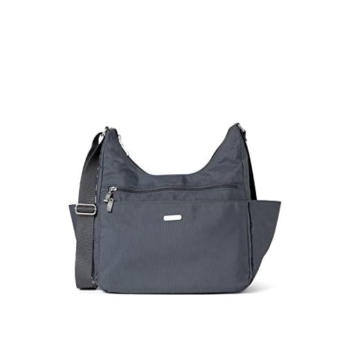 Baggallini Damen Essential Crossbody Bag Integrierter RFID-Kartenhalter-Hobo Reisetasche mit Gepäckhülle, Dunkles grau von Baggallini