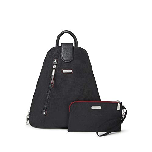 Baggallini Damen Metro Rucksack mit RFID-Handyarmband, Schwarz (Black Cheetah), Einheitsgröße von Baggallini