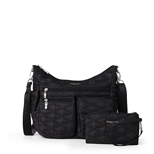 Baggallini Damen Umhängetasche, 27,9 X 22,9 X 11,4 cm, RFID-hobo-Tasche Modern Everywhere Bag, Schwarze Steppdecke von Baggallini