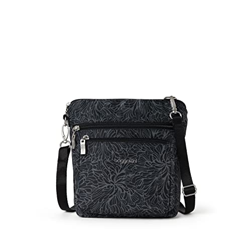 Baggallini Damen, 21,6 X 21,6 cm, Handtasche, Geldbörse mit RFID, Leicht, Wasserabweisend Moderne Umhängetasche mit Taschen, Midnight Blossom Print von Baggallini
