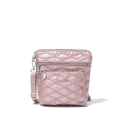 Baggallini Damen, 21,6 X 21,6 cm, Handtasche, Geldbörse mit RFID, Leicht, Wasserabweisend Moderne Umhängetasche mit Taschen, Rose Metallic Quilt von Baggallini