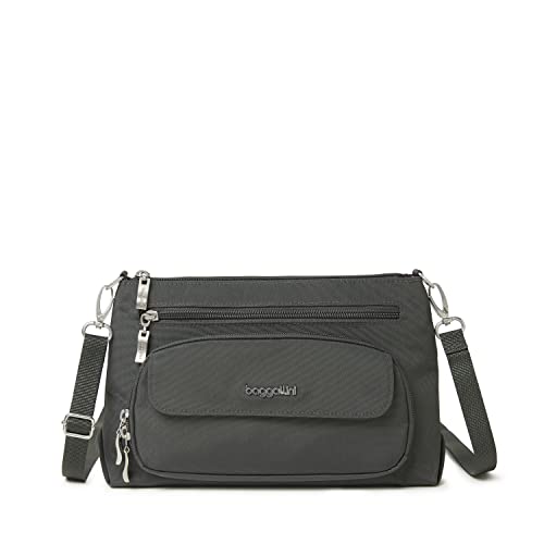 Baggallini Damen Umhängetasche, 27,9 X 19,1 cm, geschützt, Waschbar, Leicht, Nylon, mit Reißverschluss Original RFID Everyday Crossbody Bag, Dunkelgrau von Baggallini