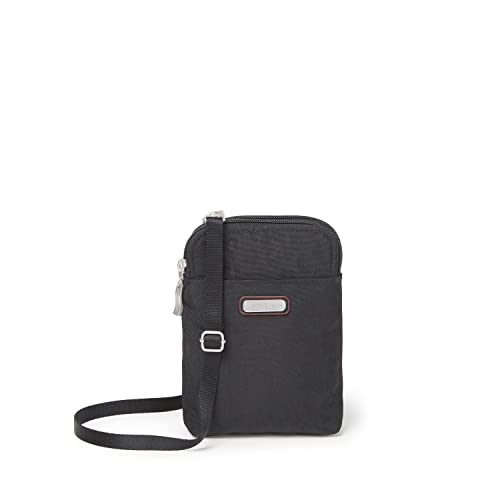 Baggallini Damen umhängetasche, 12,7 X 18,4 cm, Leicht, Klein, Nylon, Reise-geldbörse Take Two RFID Bryant Crossbody, Schwarze Geparden-Prägung von Baggallini