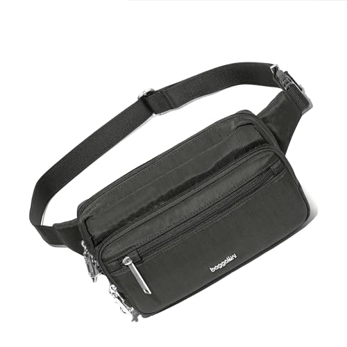 Baggallini Damen Securtex Anti-Theft Belt Bag 8.8"x5.5" Crossbody Fanny Pack for Women RFID Wallet Locking Zipper Travel Purse Gürteltasche, Dunkelgrau von Baggallini