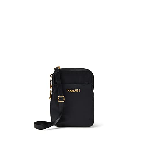 Baggallini Damen umhängetasche, 12,7 X 18,4 cm, Leicht, Klein, Nylon, Reise-geldbörse Take Two RFID Bryant Crossbody, Schwarz mit goldfarbenen Beschlägen von Baggallini