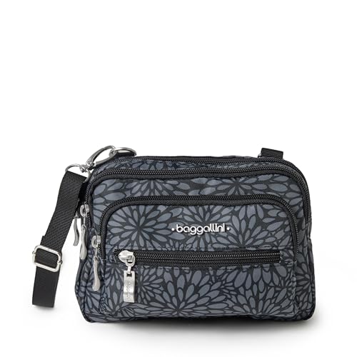 Baggallini Damen Tasche mit 3 Reißverschlüssen Umwandelbare Umhängetasche, Zinn-Blumenmuster von Baggallini
