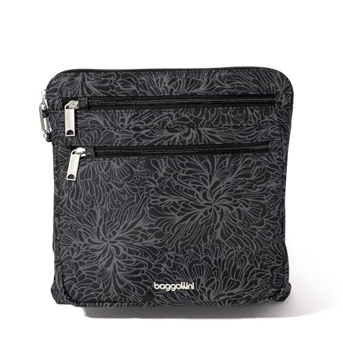 Baggallini Damen Theft 8.25" Small / 10" Travel Purse with RFID Card Slots & Cut-Resistant Strap Securtex Anti-Diebstahl Large Crossbody, Midnight Blossom Print von Baggallini