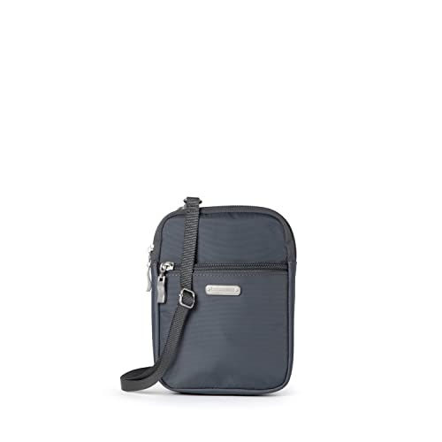 Baggallini Damen Essential Mini Bag Integrierter RFID-Kartenhalter-Kleine Crossbody Geldbörse mit austauschbarem Schultergurt, Dunkles grau von Baggallini
