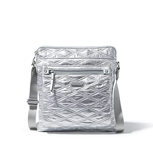 Baggallini Damen with Phone Wristlet Go Bagg mit RFID-Handy-Armband, Silber-metallische Steppdecke von Baggallini