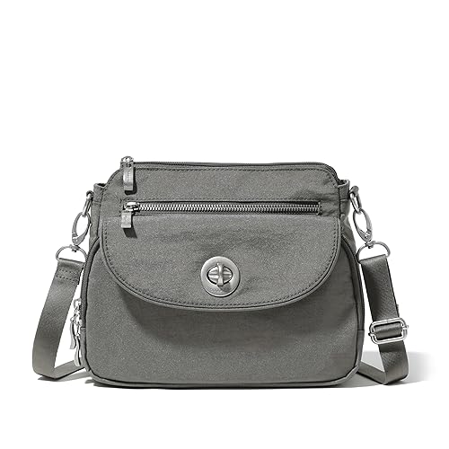 Baggallini Unisex-Erwachsene Calais Crossbody-Tasche für Damen, 25,4 X 17,8 cm, Leicht, Wasserabweisend, RFID-Schutz und Innenorganisation Umhängetasche, Sterling Shimmer von Baggallini
