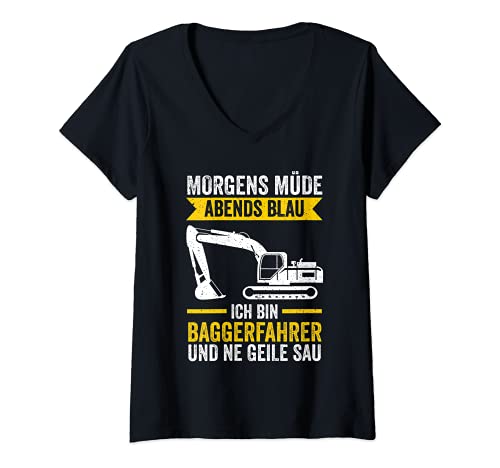 Damen Baggerfahrer Tiefbau Bagger T-Shirt mit V-Ausschnitt von Bagger Baggerfahrer Baustelle Baggern Geschenk