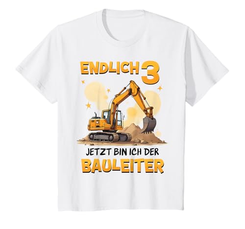 Kinder Endlich 3 Bauleiter Bagger Kinder Geburtstag 3 Jahre T-Shirt Kinder Endlich 3 Bauleiter Bagger Kinder Geburtstag 3 Jahre T-Shirt von Bagger Kindergeburtstag Baustelle