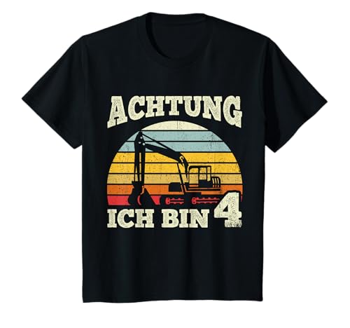 Kinder Achtung! Ich bin 4 Bagger Geburtstagsshirt 4 Jahre Jungen T-Shirt von Bagger T-Shirt Geburtstag Jungen Geschenkidee