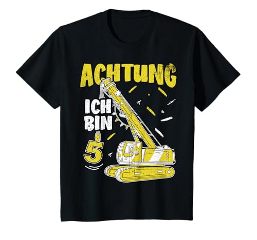 Achtung! Ich bin 5 Bagger Geburtstagsshirt 5 Jahre Jungen T-Shirt von Bagger T-Shirt Geburtstag Jungen Geschenkidee