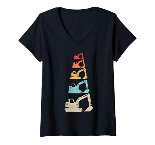 Damen Baggerfahrer Tierbau Hydraulikbagger Bagger T-Shirt mit V-Ausschnitt von Baggerarbeiter Bagger Baggern