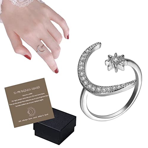 Moon Star Ringe für Frauen Mädchen zu My Badass Squad Ring, verstellbare Retro Finger offene Ringe, Zirkonia minimalistischer Ring Schmuck Valentinstagsgeschenk von Bagima