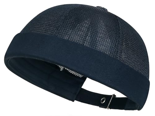 Herren Mesh Brimless Docker Cap Unisex Verstellbare Beanie Cap Rollmanschette Retro Hut Sommer Arbeiter Matrosen Cap Skullcap, Marineblau, Einheitsgröße von Bagkeak