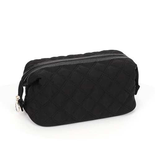 Große Make-up-Tasche, Reise-Kosmetiktasche, weit geöffnet, niedliche Kosmetiktasche, Make-up-Organizer, Etui für Damen, Reisezubehör, Flaschen, Pinsel, Schwarz, Schlicht und klassisch von Bagmoly