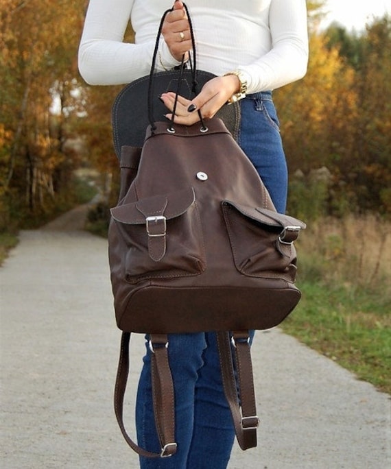Leder Rucksack, Brauner Lederrucksack, Umhängetasche, Großer Moderne Tasche, Schultertasche, Weekender, Handtasche, Schultasche von BagooPL