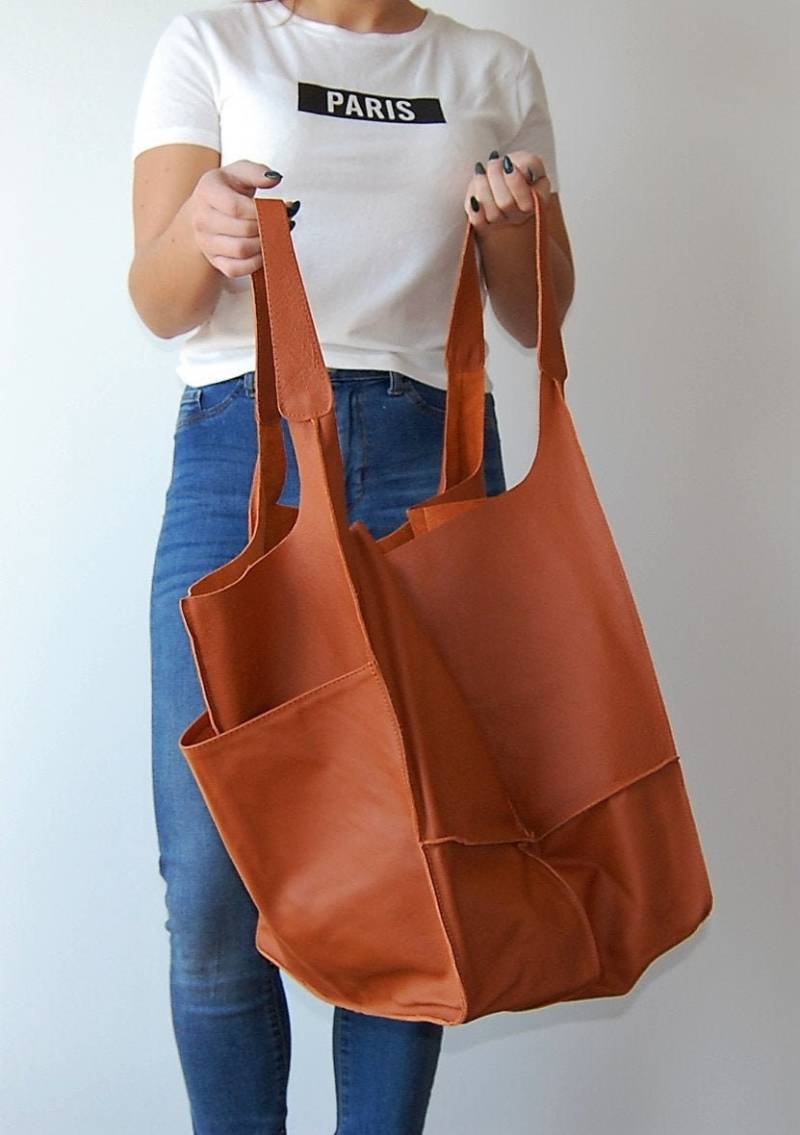 Weekender Tasche, Große Handtasche, Eine Einkaufstasche, Damentasche, Geräumige Naturleder von BagooPL