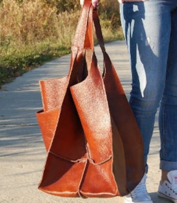 Weekender Tasche, Große Handtasche, Eine Einkaufstasche, Damentasche, Geräumige Naturleder von BagooPL