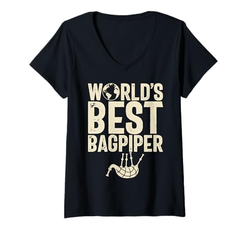 Damen Der Beste Dudelsackspieler der Welt T-Shirt mit V-Ausschnitt von Bagpipe Gifts & Bagpiper Gifts