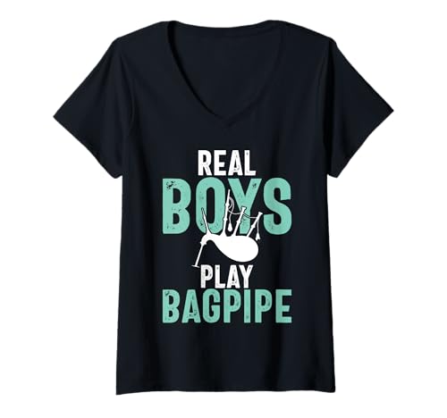 Damen Real Boys Spielen Dudelsack Junge Dudelsackspieler T-Shirt mit V-Ausschnitt von Bagpipe Gifts & Bagpiper Gifts