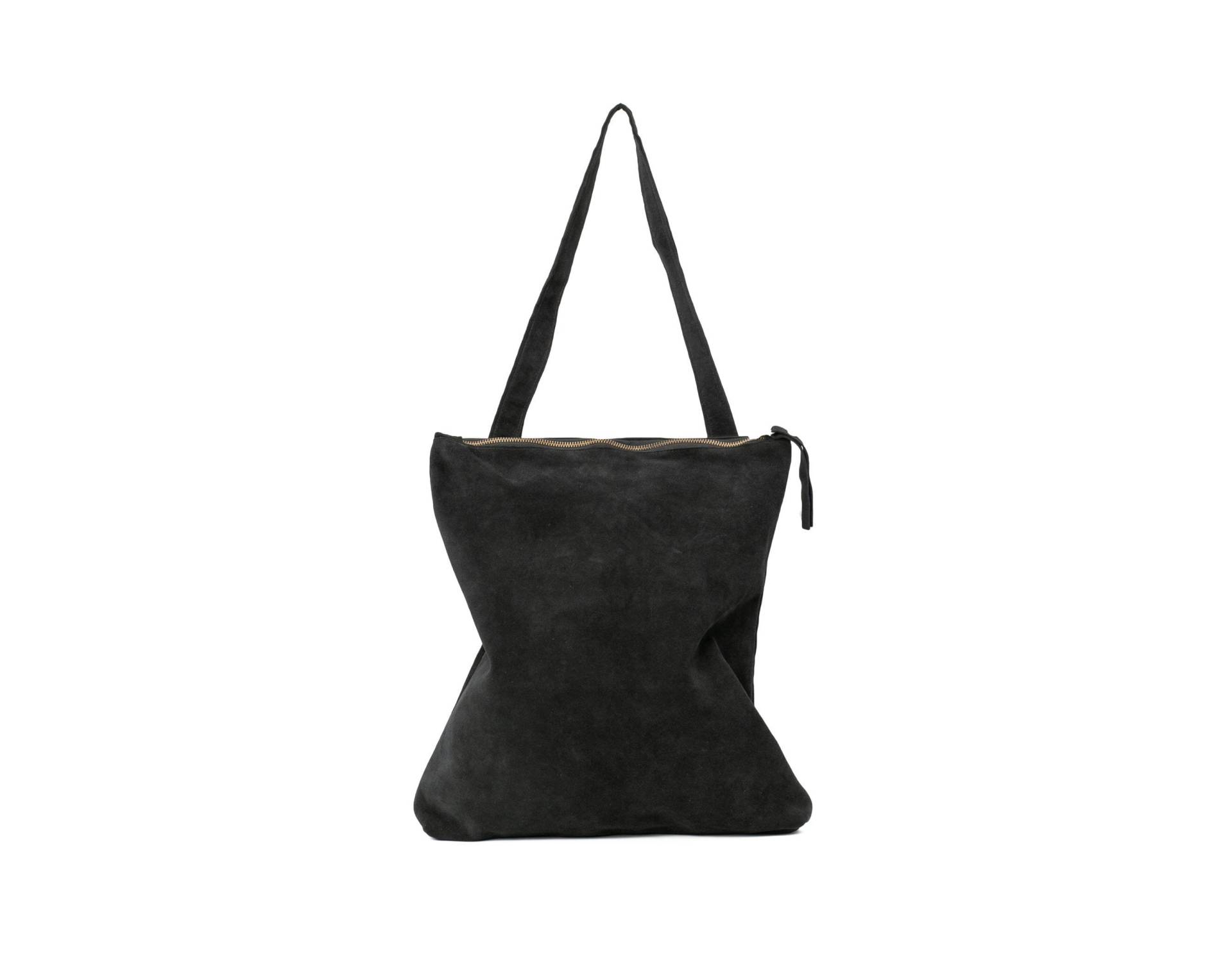 Schwarze Wildledertasche, Ledertasche, Wildlederhandtasche, Reißverschlusstasche von BagsByPancha