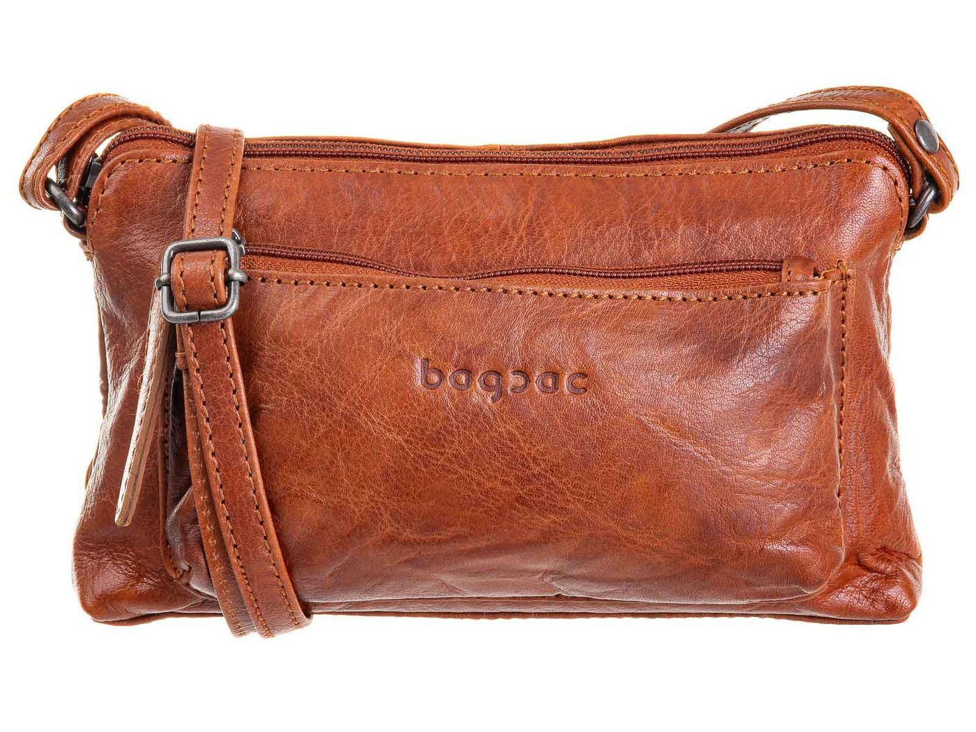 Bagsac Schultertasche Casual Damen Leder Reißverschlusstasche B487001 (ein Stück, 1-tlg., ca. B/H/T 8/12,5/21,5 cm), Innenfächer von Bagsac