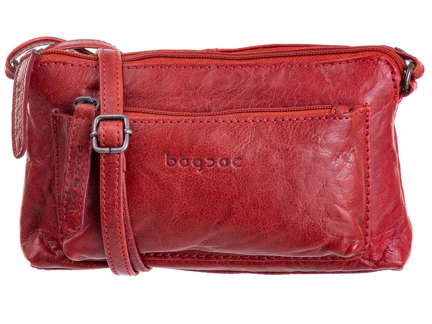 Bagsac Schultertasche Casual Damen Leder Reißverschlusstasche B487001 (ein Stück, 1-tlg., ca. B/H/T 8/12,5/21,5 cm), Innenfächer von Bagsac