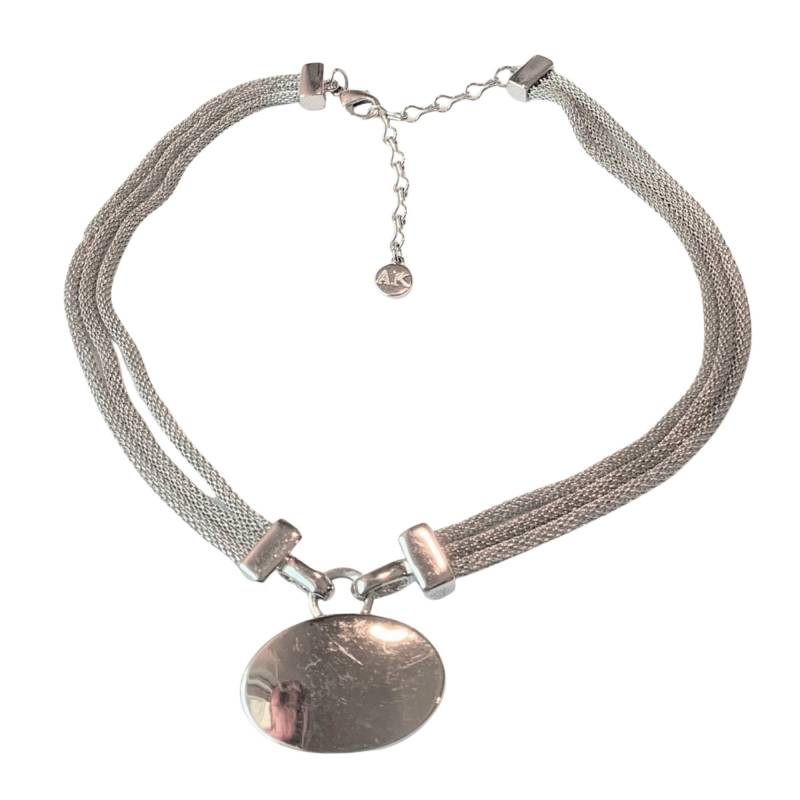 Anne Klein Vintage Silberfarbene Triple Mesh Kette Mit Oval Drop Anhänger von BagsandBargains