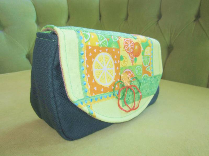 Applikation Stoff Geldbörse, Handtasche Oder Tasche in Dunkelgrün Und Zitrus Farben von BagsbyPattio