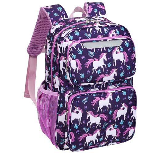 Bagseri Kinder Rucksack für Mädchen - Einhorn Kinderrucksack für Kinder 3 bis 8, Vorschule Kindergartenrucksack mit isolierter Tasche, Schulbuchtasche für Grundschulklassen 1-2, tiefes Lila von Bagseri