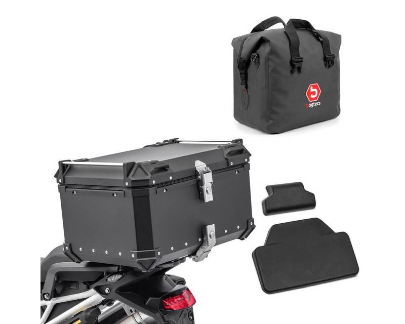 Bagtecs Kofferset Set Motorrad Aluminium Topcase 65L + Innentasche Dry Bag + Rückenpolst von Bagtecs