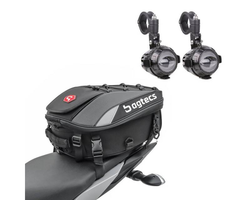 Bagtecs Reisetasche Hecktasche 20-30Ltr + Innentaschen Alu Koffer + LED Zusatzscheinwerfer von Bagtecs