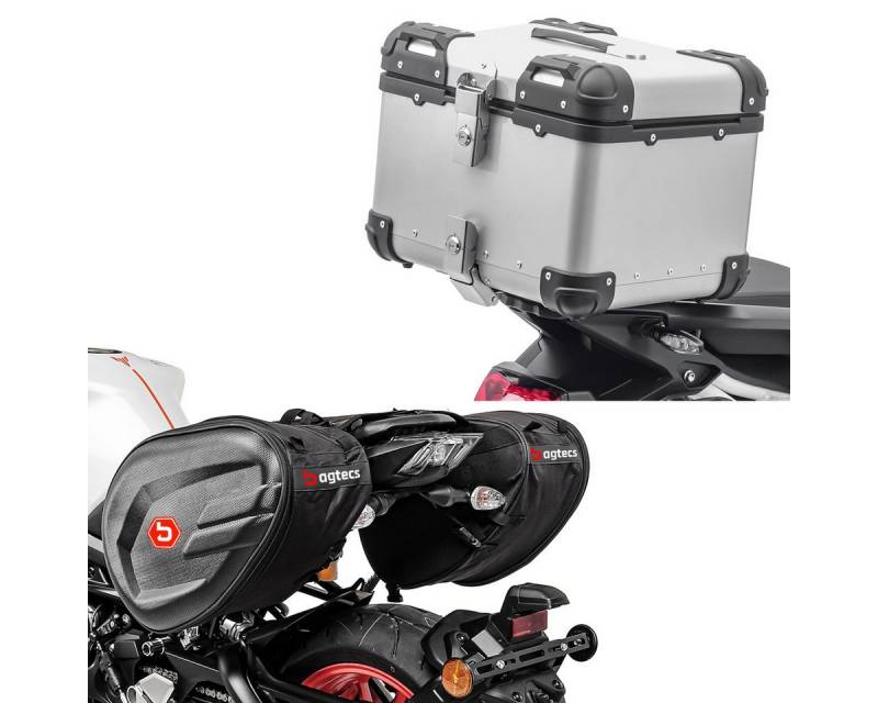 Bagtecs Reisetasche Set: Motorrad Alu Top Case XS45 Alu univ. 45 Liter silber # mit Seiten von Bagtecs