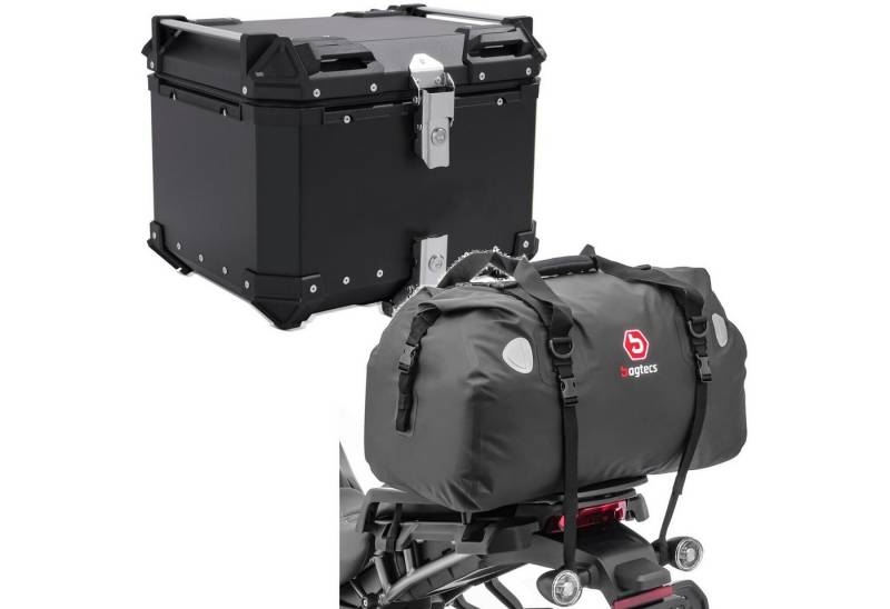 Bagtecs Reisetasche Set: Motorrad Alu Topcase XB55 Alu univ. 55 Liter sw # mit Motorrad He von Bagtecs