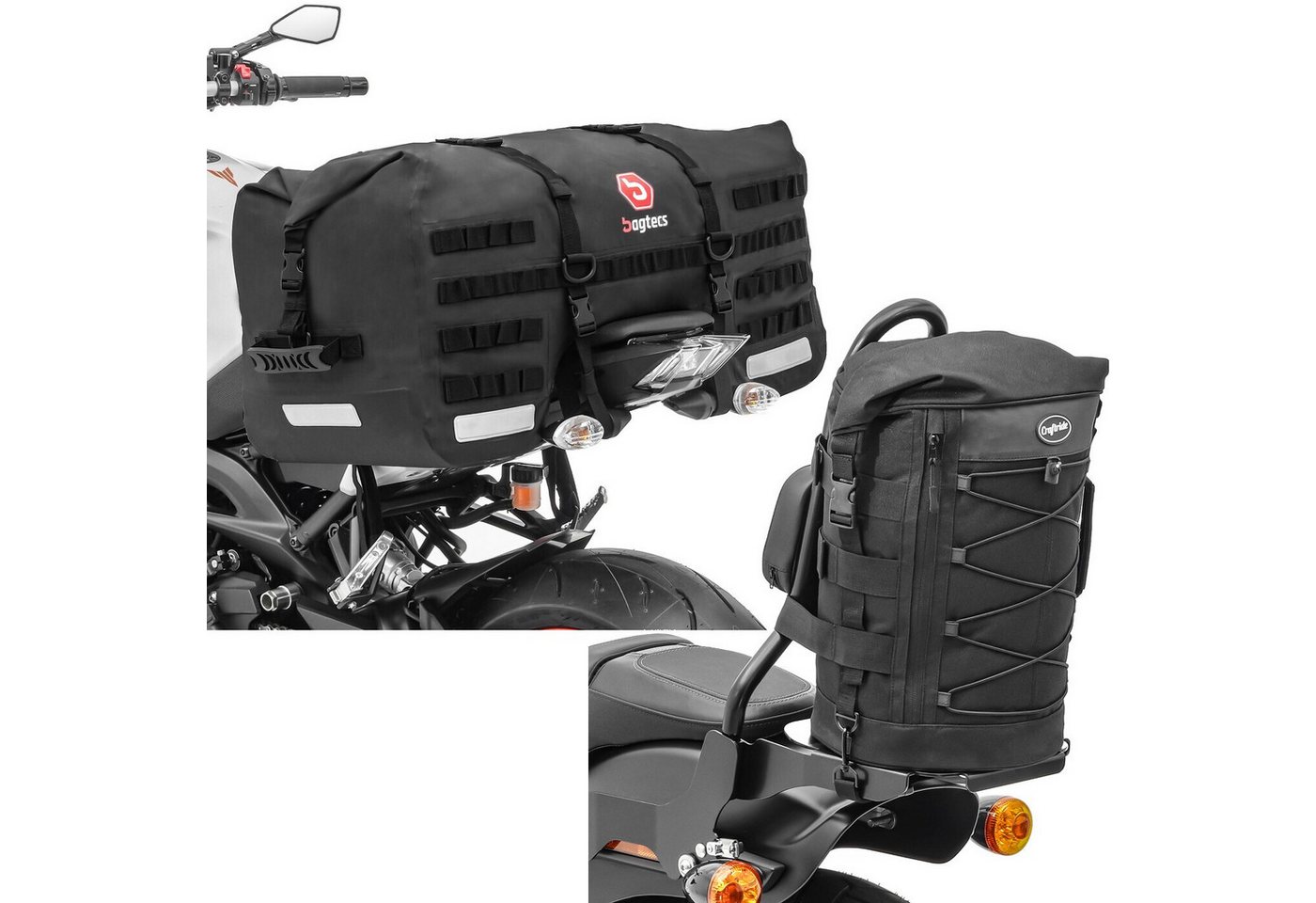 Bagtecs Reisetasche Set: Motorrad Hecktasche SX70 70Ltr wasserdicht in sw # mit Sissybar T von Bagtecs